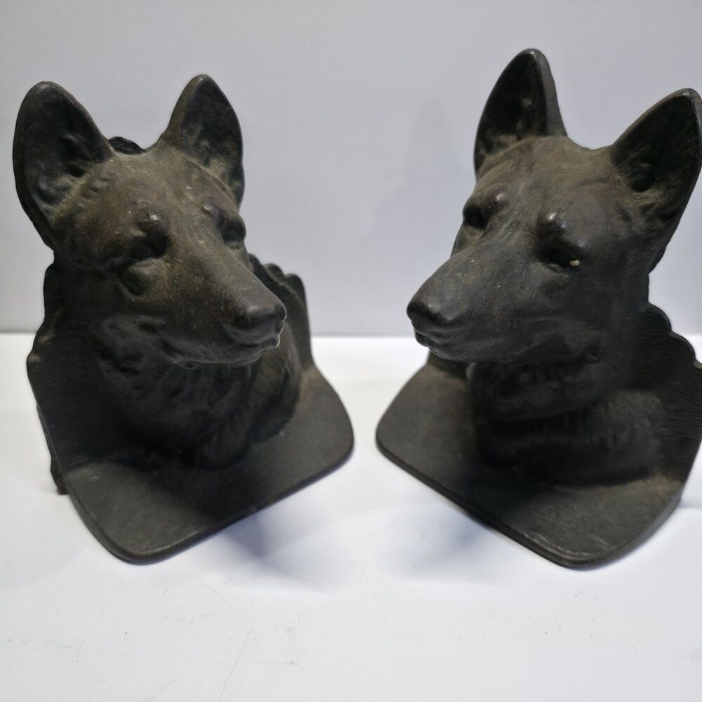 Pair of Vintage Antique Turn of the Century German Shepard Book End Cast Iron